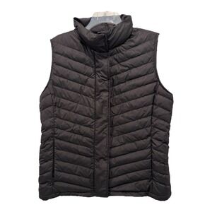 Talbots Vest Women Large Black Down Puffer  Quilted Lightweight Full Zip & Snap‎
